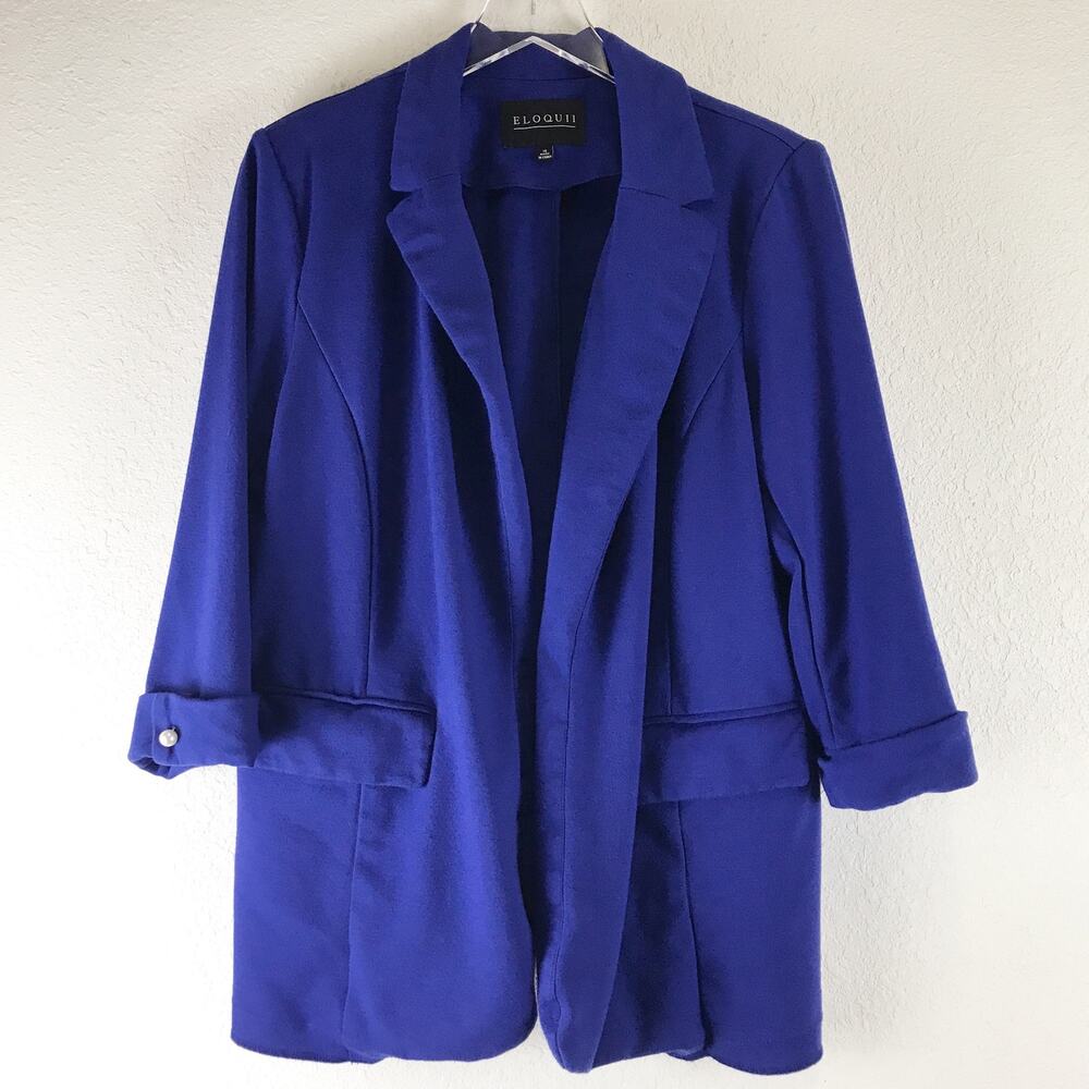 Eloquii Open Front Rolled Cuff Pearlescent Detail Blazer Jacket Plus Size 16